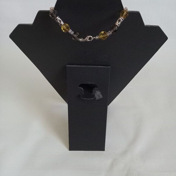 Vintage Gray & Yellow Transparent Beads with Metal Beads Single Strand Necklace - Picture 2 of 9